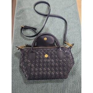 Expressions NYC Navy Blue Woven Faux Leather Crossbody